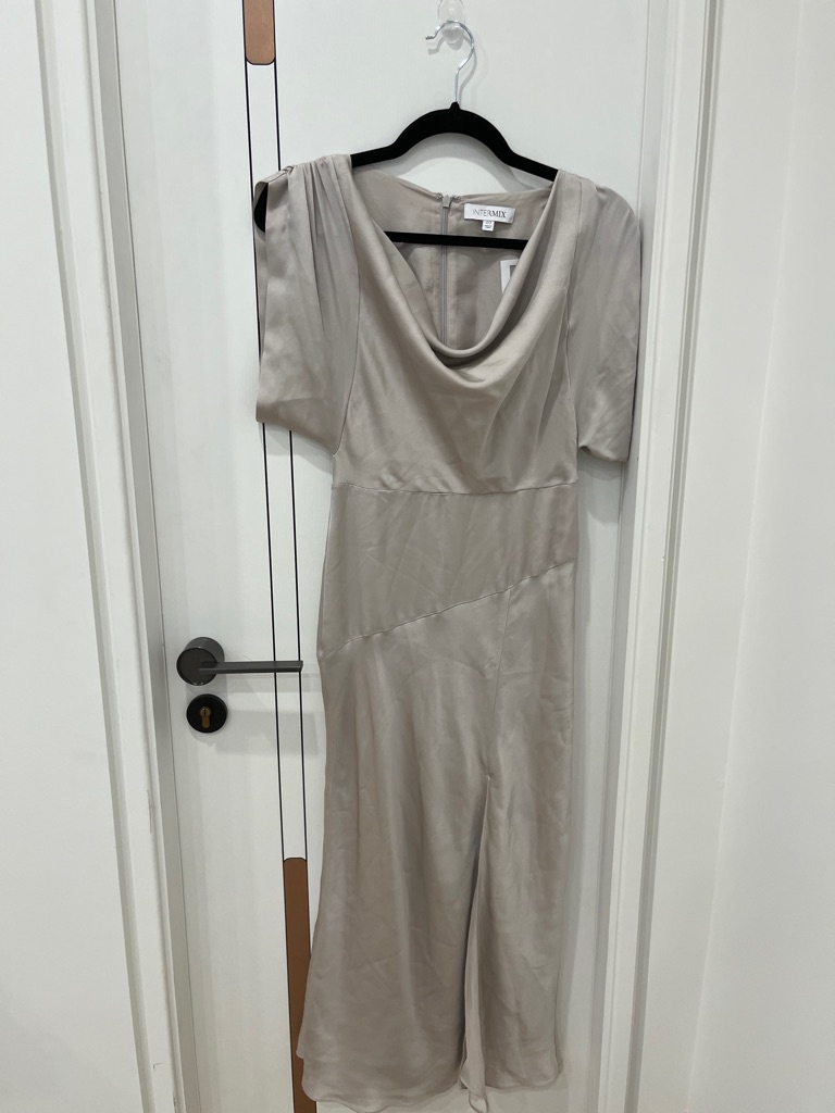 Intermix Beige Cowl-Neck Midi Dress